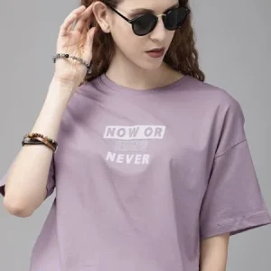 The Lifestyle Co Women Lavender Printed Cotton Pure Cotton T-shirt