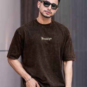 Brooklyn Acid Wash Black Half Sleeve T-Shirt